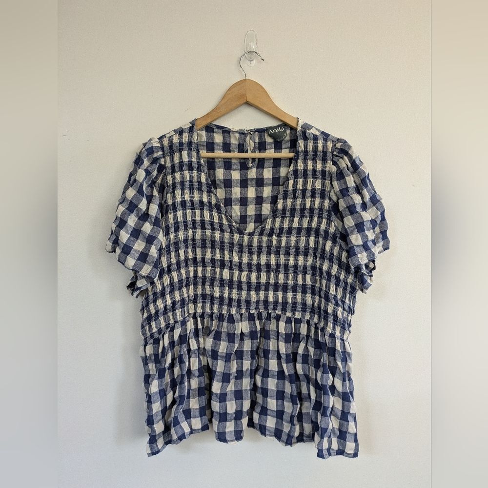 ARULA Blue and White Checkered Blouse